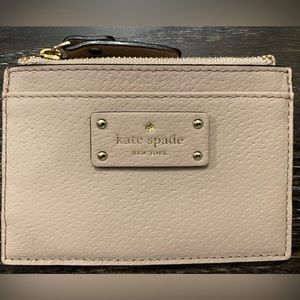 Kate Spade Small Slim Card Holder with Zipper - Cream/Tan